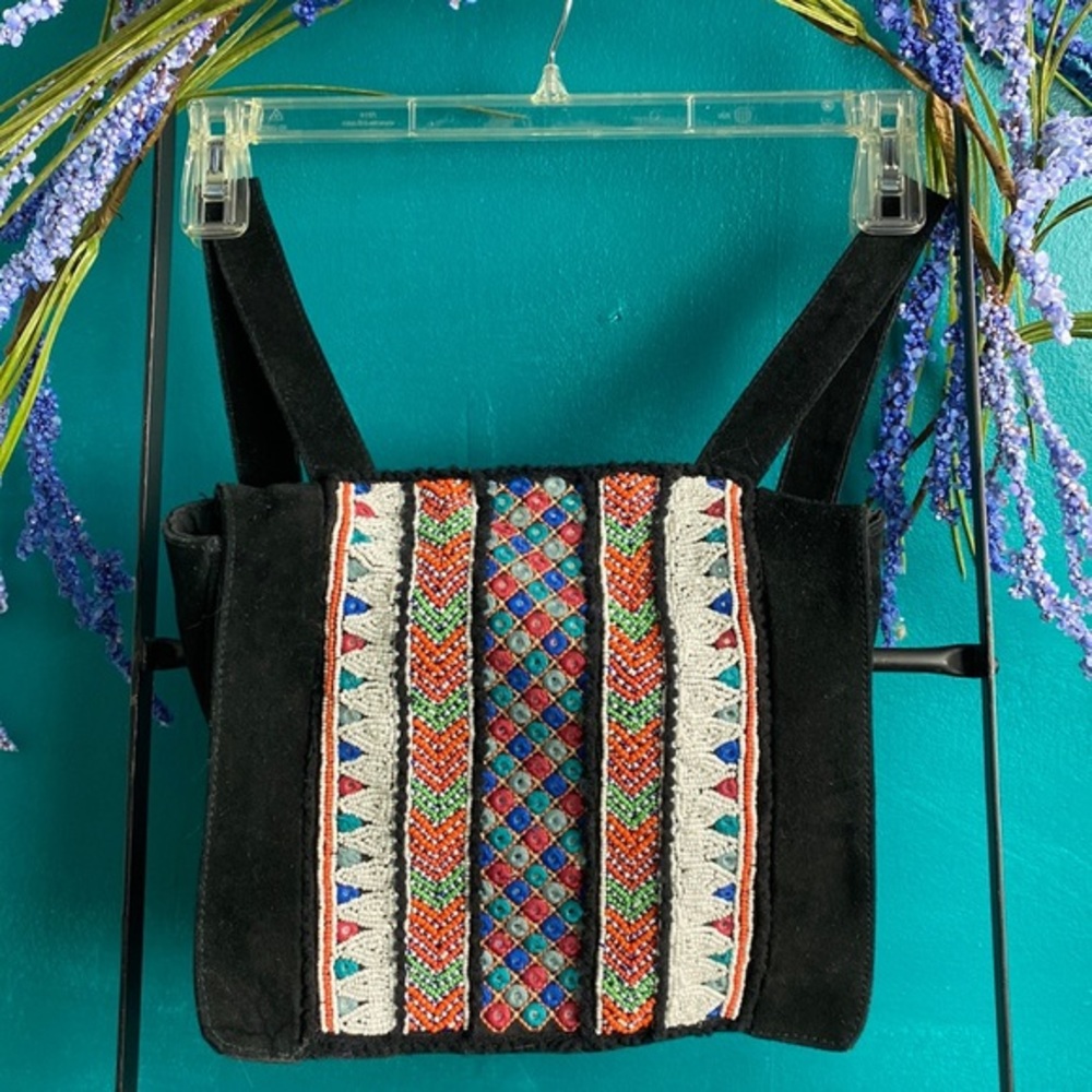 Antik Batik black suede Embroidered beaded Backpack